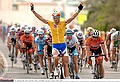 Cycling : Tour Qatar 2006 / Stage 2 Arrival / Tom BOONEN ( Bel ) Yellow Jersey Celebration Joie Vreugde /  GRILLO Paride ( Ita ) / ZABEL Erik ( Ger ) / O'GRADY Stuart ( Aus ) / Arrivee AankomstCamel Race Track - Al Khor Corniche (138 km )Etape Rit